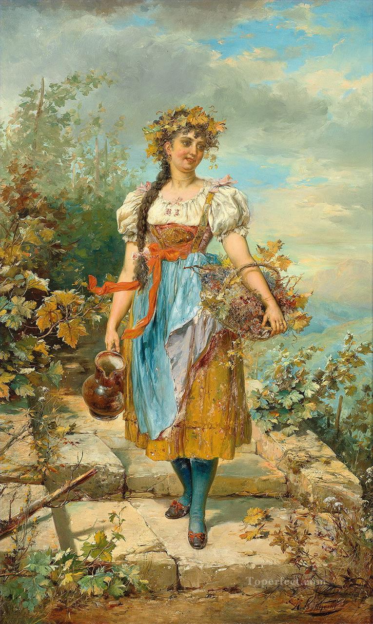 girl with grape basket Hans Zatzka Oil Paintings